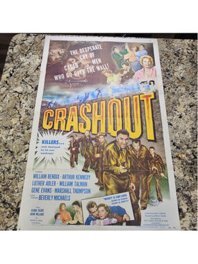 Original 1955 Crashout Movie Poster Noir Prison Break William Bendix Rare